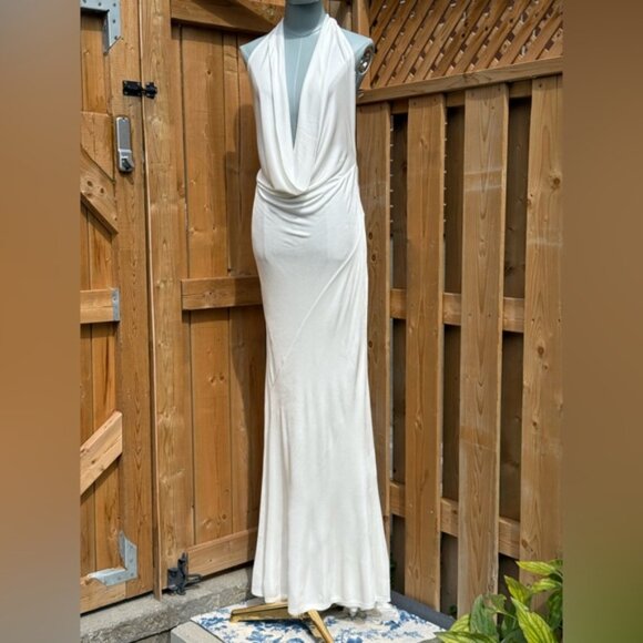 🆕 RAT & BOA 🧿 NWOT Winona White Slinky Cowl Neck Jersey Gown, Sz L - Picture 3 of 16